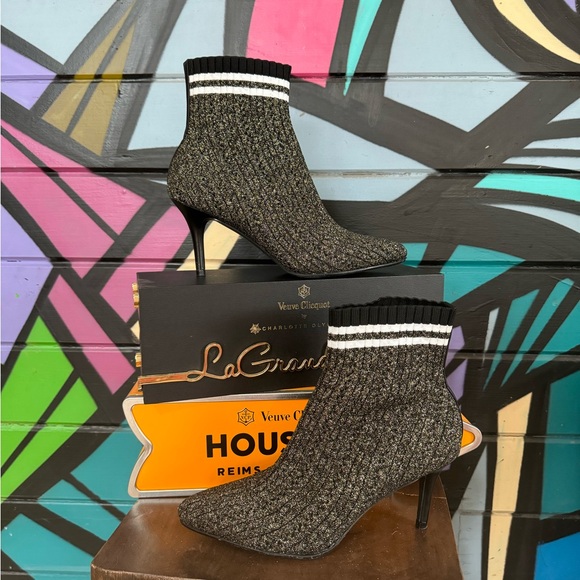 Stuart Weitzman Shoes - Stuart Weitzman Gold and Black Sock Booties, 8.5, Bag, Box included!